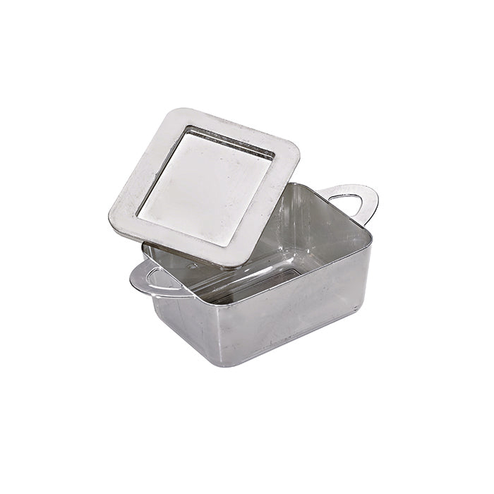 Contenitore in PS argentato con manici e coperchio - 9,5 cm x 5,3 cm x 3,5 cm - 24 pezzi