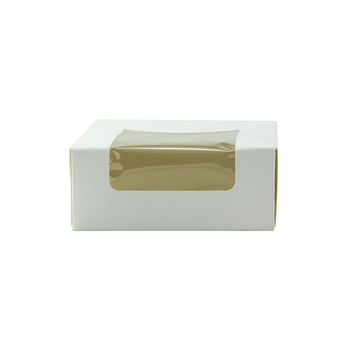 Scatola da pasticceria in cartone bianco con coperchio a finestra in incorporato 100x100mm H40mm