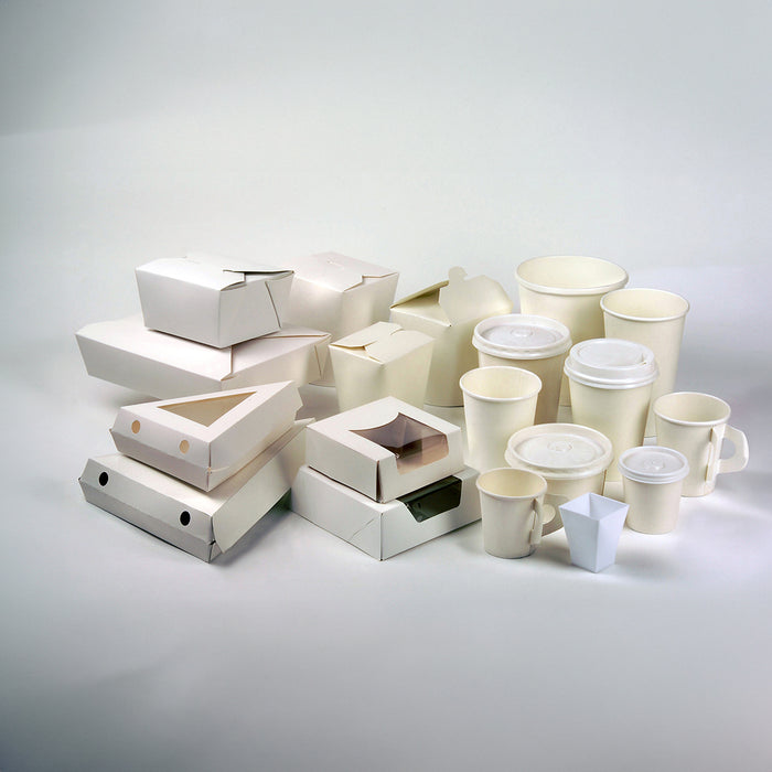 Scatola da pasticceria in cartone bianco con coperchio a finestra in incorporato - 14 cm x 14 cm x 4 cm - 180 pezzi