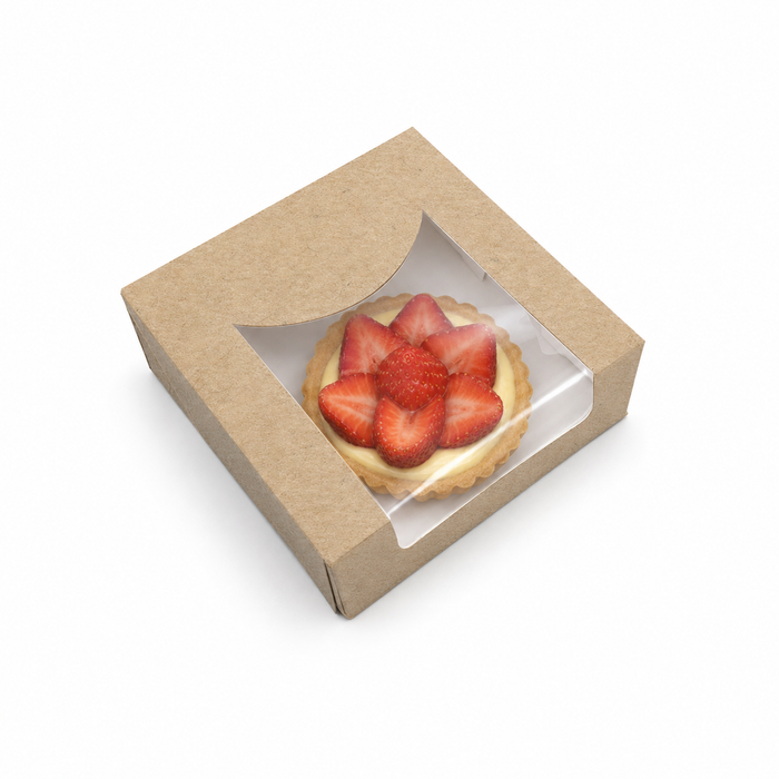 Scatola da pasticceria in cartone kraft con coperchio a finestra in PLA incorporato - 10 cm x 10 cm x 4 cm - 50 pezzi