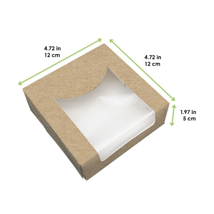 Scatola da pasticceria in cartone kraft con coperchio a finestra in PLA incorporato 121x122mm H485mm