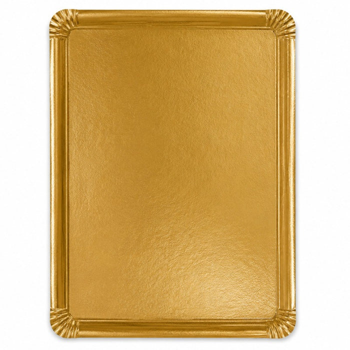 Vassoio in cartone bifacciale, parte superiore dorata e parte inferiore bianca 320x420mm