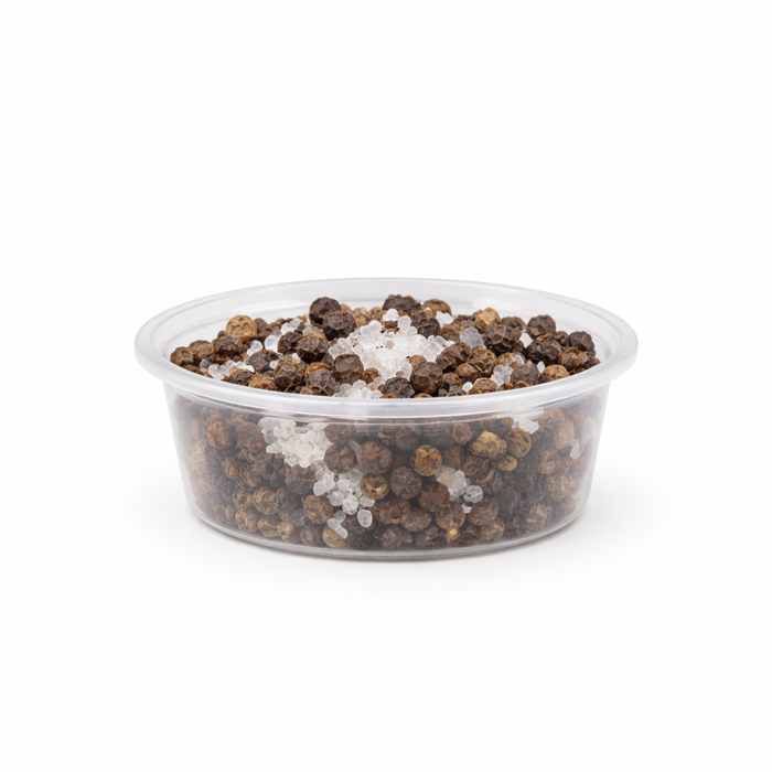 Contenitore in PS traslucida - 80 ml - Ø 7,4 cm - H 3,2 cm - 100 pezzi