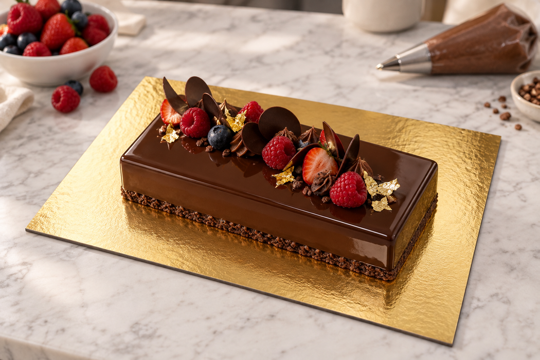 Sottotorta rettangolare in cartone, doppio lato oro/nero - 30 cm x 40 cm - 25 pezzi