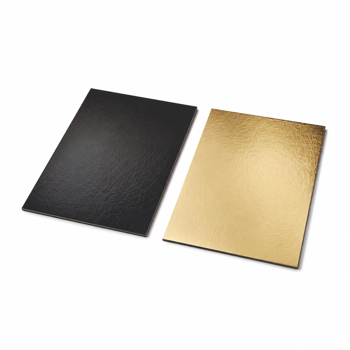 Sottotorta rettangolare in cartone, doppio lato oro/nero - 30 cm x 40 cm - 25 pezzi