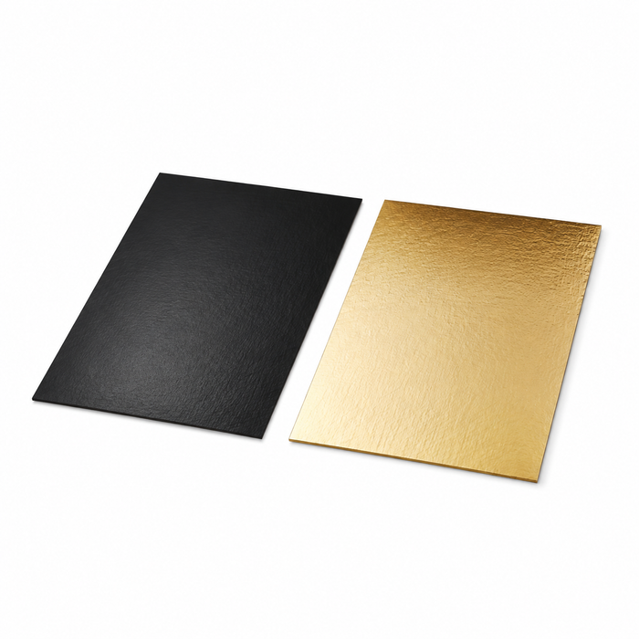 Sottotorta rettangolare in cartone, doppio lato oro/nero - 40 cm x 60 cm - 25 pezzi