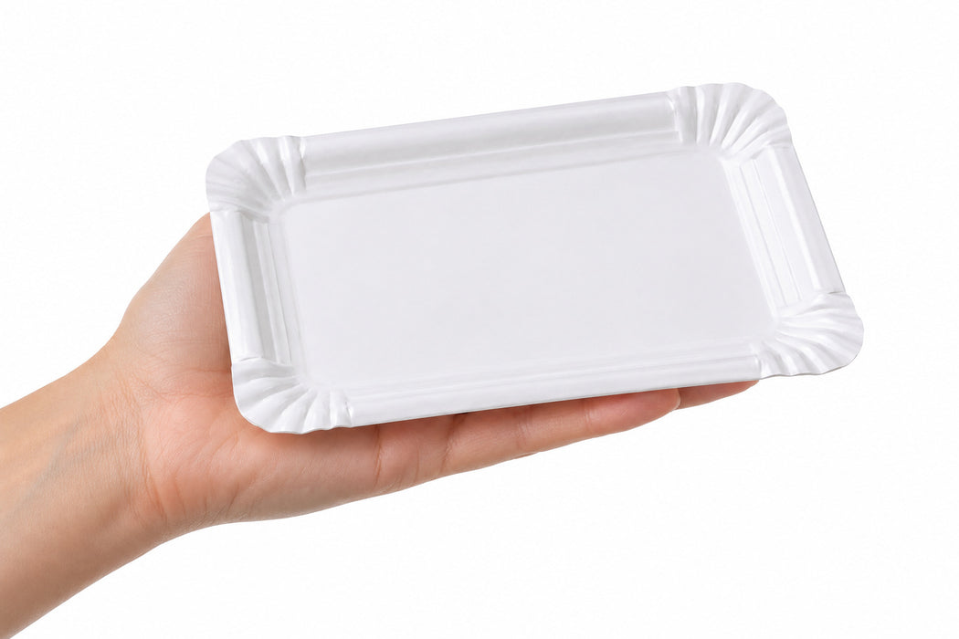Piatto in cartone riciclato bianco - 17,5 cm x 11 cm - 250 pezzi