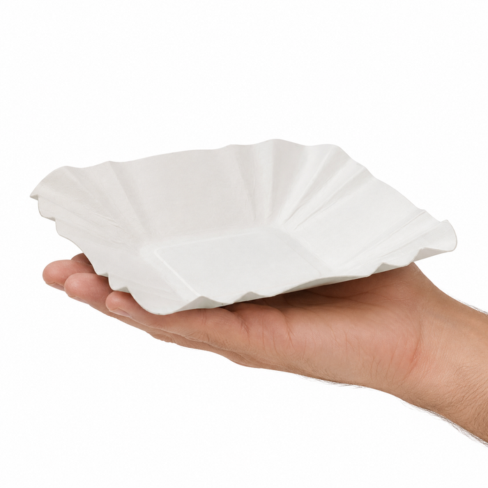 Piatto in cartone laminato bianco - 10,8 cm x 10,8 cm x 2 cm - 250 pezzi