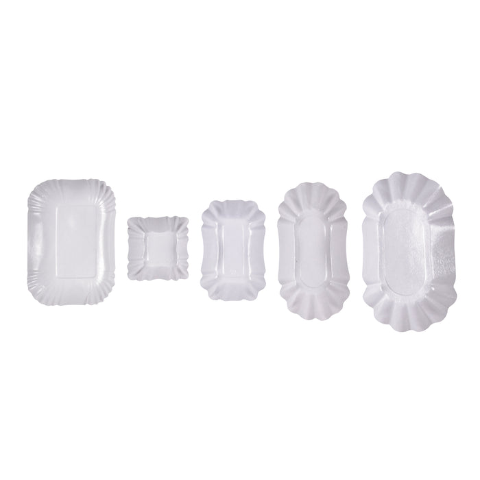 Piatto in cartone laminato bianco - 14 cm x 9 cm x 3 cm - 250 pezzi