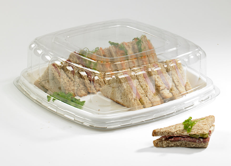 Coperchio quadrato in PET per piatto in polpa (PET1) - 31,8 cm x 31,8 cm x 8,5 cm - 24 pezzi