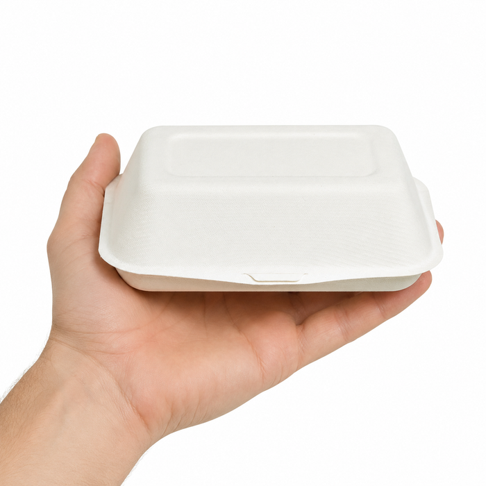 Conchiglia in polpa di canna da zucchero - 450 ml - 17 cm x 12,5 cm x 5 cm - 50 pezzi