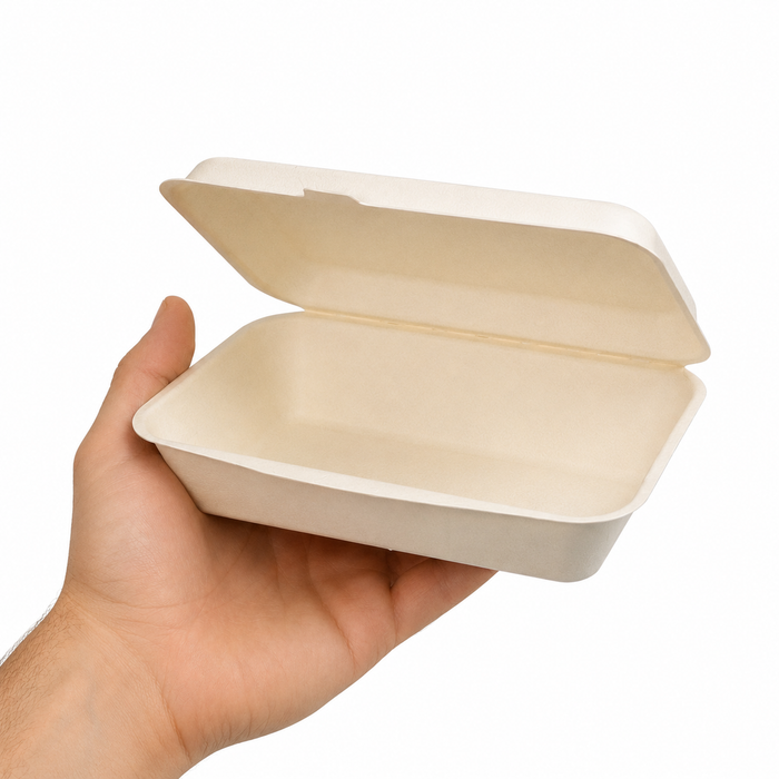 Conchiglia in polpa di canna da zucchero - 600 ml - 19 cm x 14 cm x 6 cm - 50 pezzi