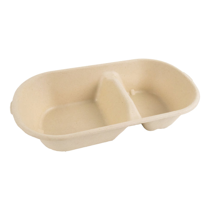 Vaschetta in polpa di canna da zucchero scura a 2 scomparti - 825 ml - 23,5 cm x 13 cm x 5 cm - 50 pezzi