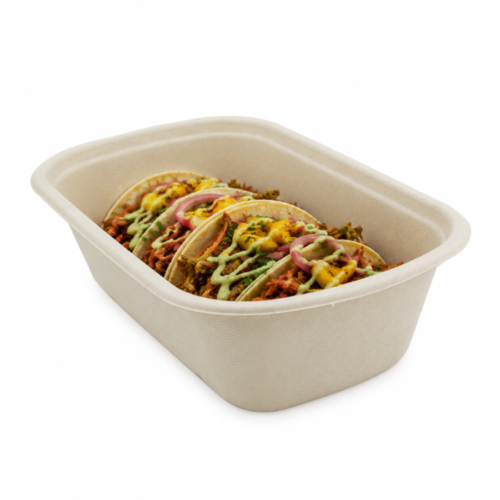 Vaschetta in polpa di canna da zucchero scura - 1150 ml - 23 cm x 13,5 cm x 6,5 cm - 125 pezzi