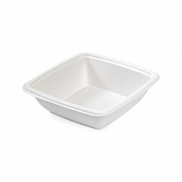 Insalatiera quadrata in polpa di canna da zucchero - 750 ml - 19,5 cm x 19,5 cm x 4,5 cm - 30 pezzi