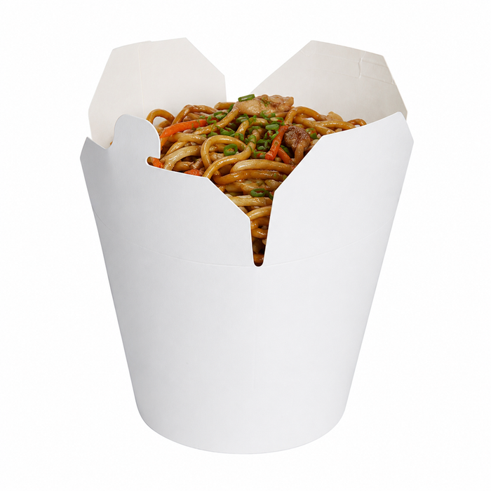 Contenitore a base tonda in cartone bianco stile orientale, chiusura a incastro - 950 ml - Ø 10,6 cm - H 12 cm - 50 pezzi