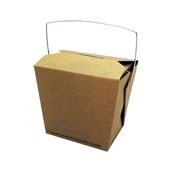 Contenitore quadrato in cartone kraft stile orientale, con manico, laminatura in PLA e chiusura a incastro - 450 ml - 9,5 cm x 7,3 cm x 9 cm - 50 pezzi