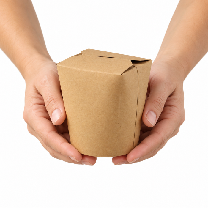 Contenitore tondo kraft stile orientale, chiusura a incastro - 550 ml - 7,2 cm x 8,7 cm x 9,5 cm - 50 pezzi
