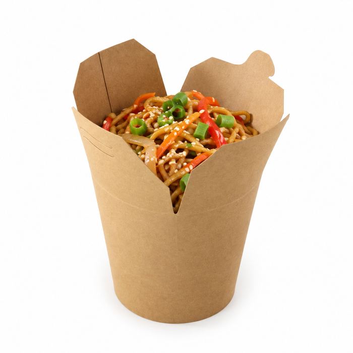 Contenitore tondo kraft stile orientale, chiusura a incastro - 550 ml - 7,2 cm x 8,7 cm x 9,5 cm - 50 pezzi