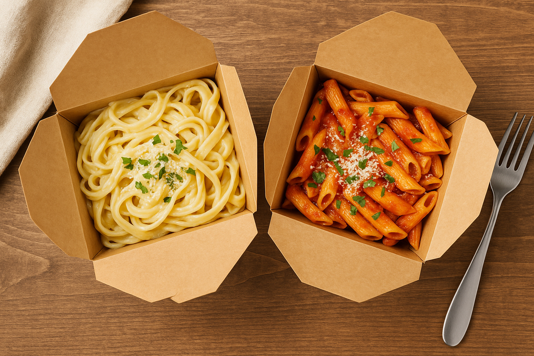 Contenitore tondo kraft stile orientale, chiusura a incastro - 1000 ml - 10 cm x 9 cm x 12 cm - 25 pezzi