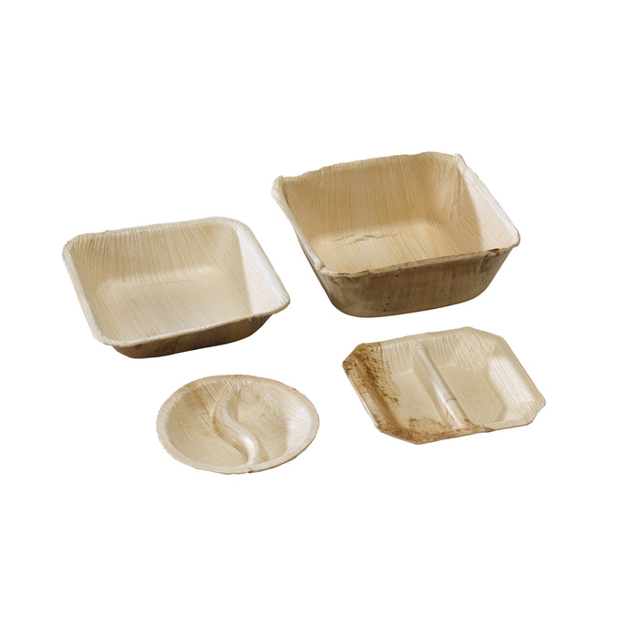 Coppetta quadrata in palma a 2 scomparti - 10 cm x 10 cm x 1,5 cm - 10 pezzi
