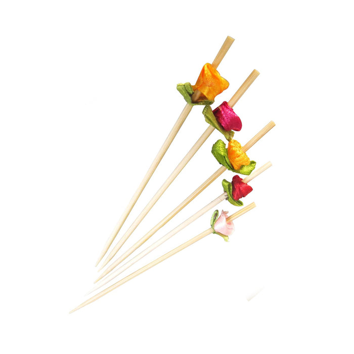 Stecchino in bambù assortito con decorazioni floreali (FOR50) - H 12 cm - 100 pezzi