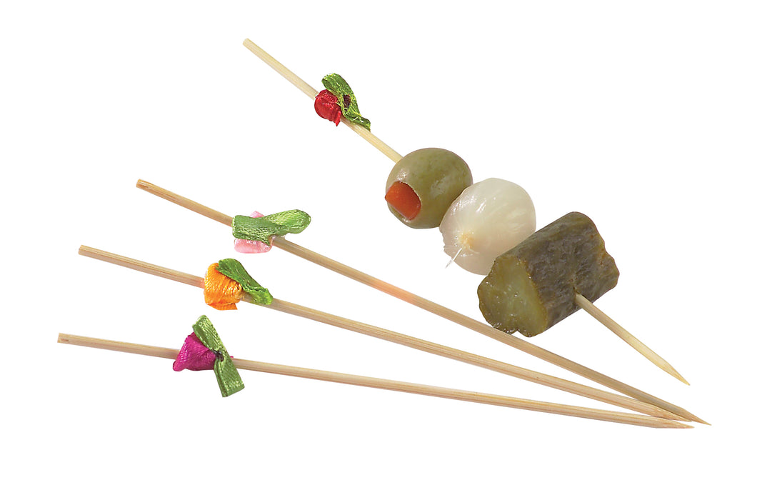 Stecchino in bambù assortito con decorazioni floreali (FOR50) - H 12 cm - 100 pezzi