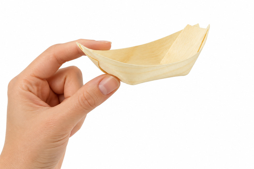 Vaschetta in legno a forma di barca - 7,5 cm x 5 cm x 1,5 cm - 50 pezzi