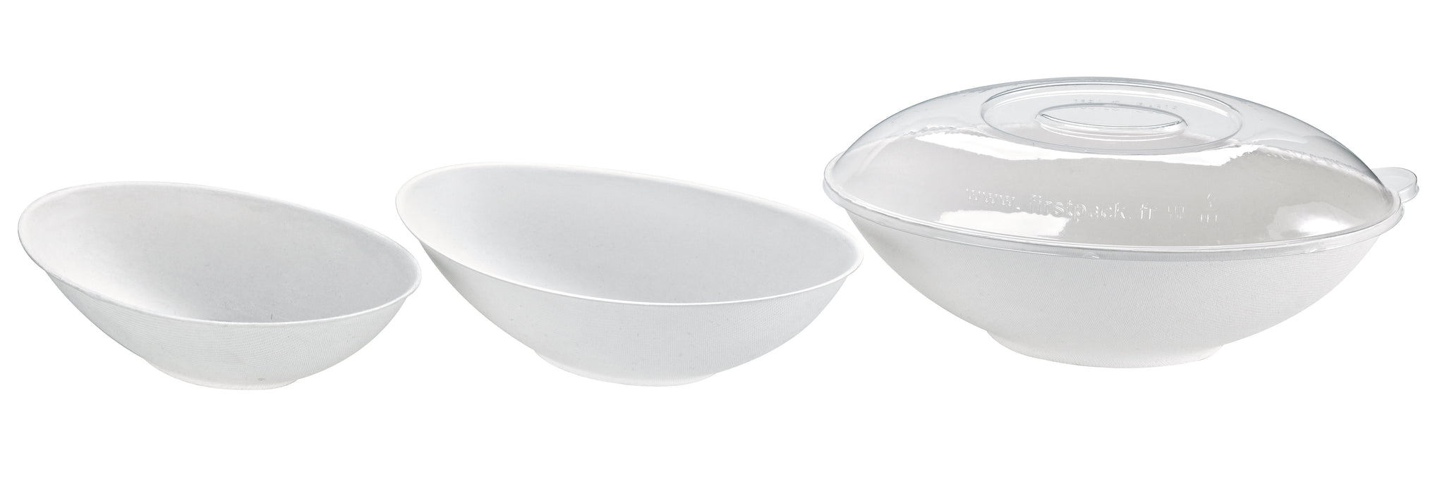 Ciotola "BioNchic" ovale in polpa di canna da zucchero - 1500 ml - 27 cm x 16,5 cm x 7,7 cm - 100 pezzi