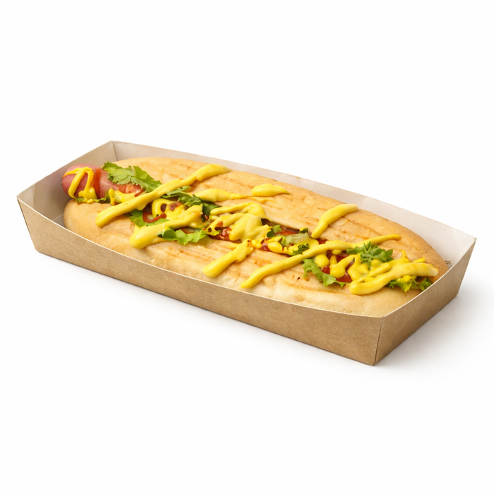 Vaschetta in cartone kraft e interno bianco - 500 ml - 20 cm x 9 cm x 2,5 cm - 100 pezzi