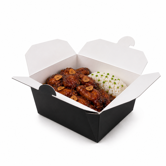 Lunchbox in cartone nero con chiusura a incastro - 750 ml - 13 cm x 10,8 cm x 6,7 cm - 25 pezzi