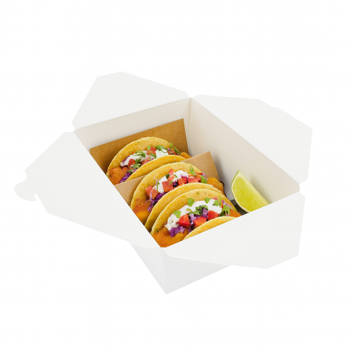 Lunchbox in cartone bianco con chiusura a incastro - 3000 ml - 22,6 cm x 16,7 cm x 9,2 cm - 40 pezzi