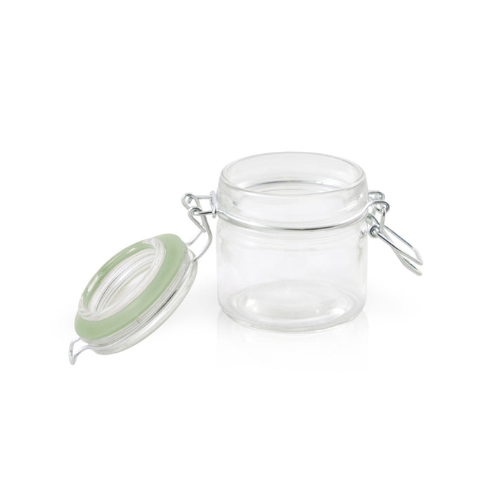 Mini barattolo in vetro con guarnizione verde - 100 ml - Ø 5,9 cm - H 7,15 cm - 12 pezzi