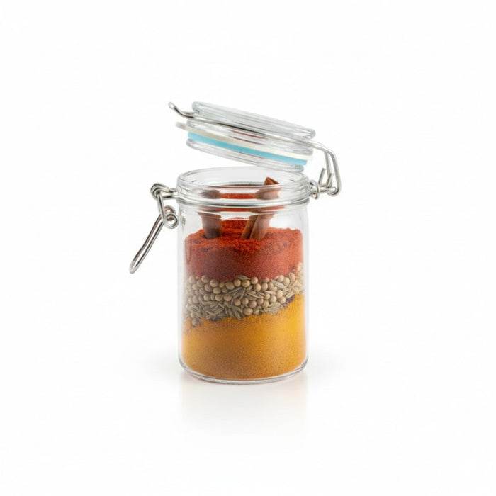 Mini barattolo in vetro con guarnizione celeste  H85mm 65ml