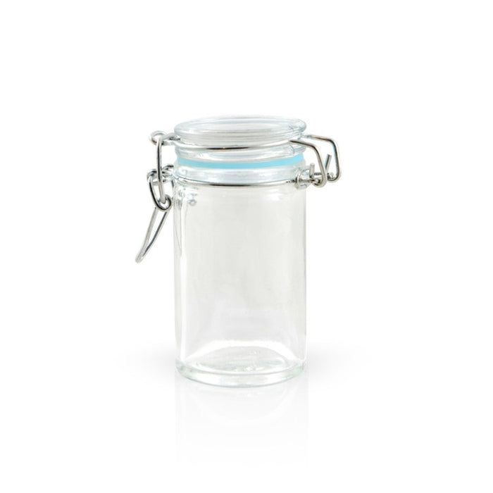 Mini barattolo in vetro con guarnizione celeste  H85mm 65ml