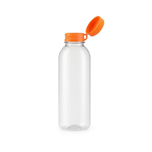 Botella RPET transparente con tapón unido naranja 1000ml A240mm - 74Uds