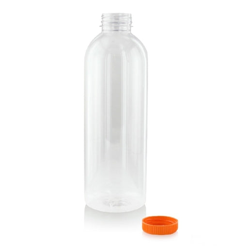 bottiglia di plastica RPET trasparente con tappo arancione attaccato  H240mm 1000ml