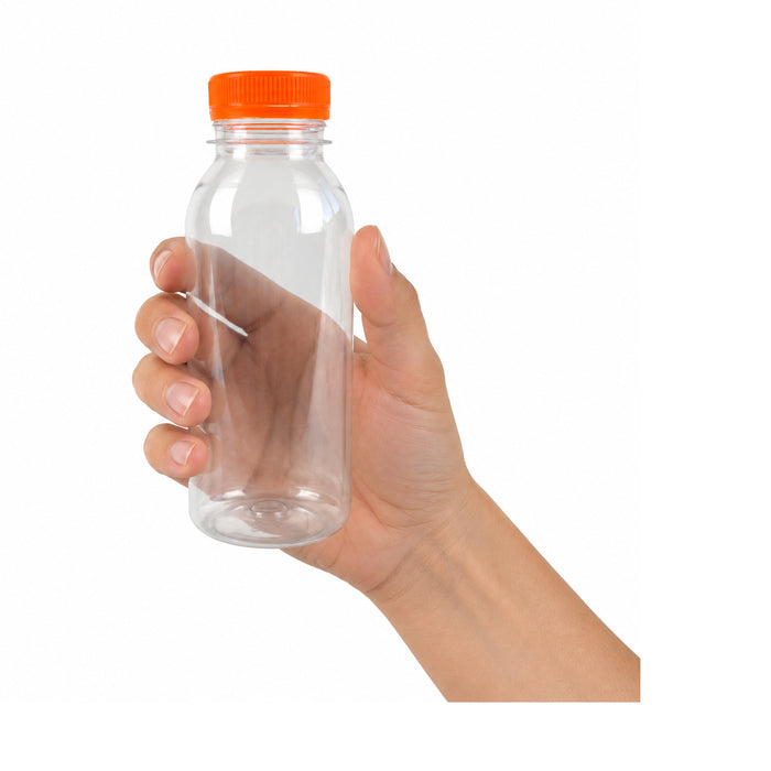 bottiglia di plastica RPET trasparente con tappo arancione attaccato - 250 ml - H 15 cm - 270 pezzi