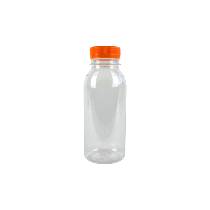 bottiglia di plastica RPET trasparente con tappo arancione attaccato - 250 ml - H 15 cm - 270 pezzi
