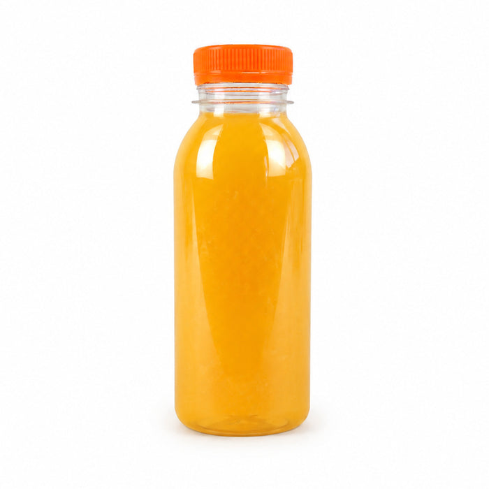 bottiglia di plastica RPET trasparente con tappo arancione attaccato - 250 ml - H 15 cm - 270 pezzi