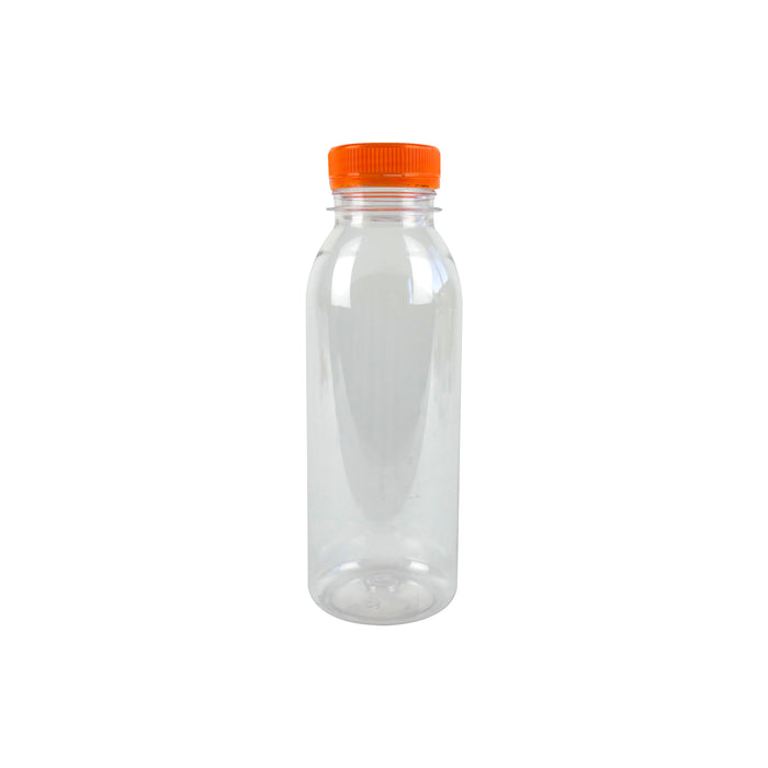 bottiglia di plastica RPET trasparente con tappo arancione attaccato - 330 ml - H 16,1 cm - 220 pezzi