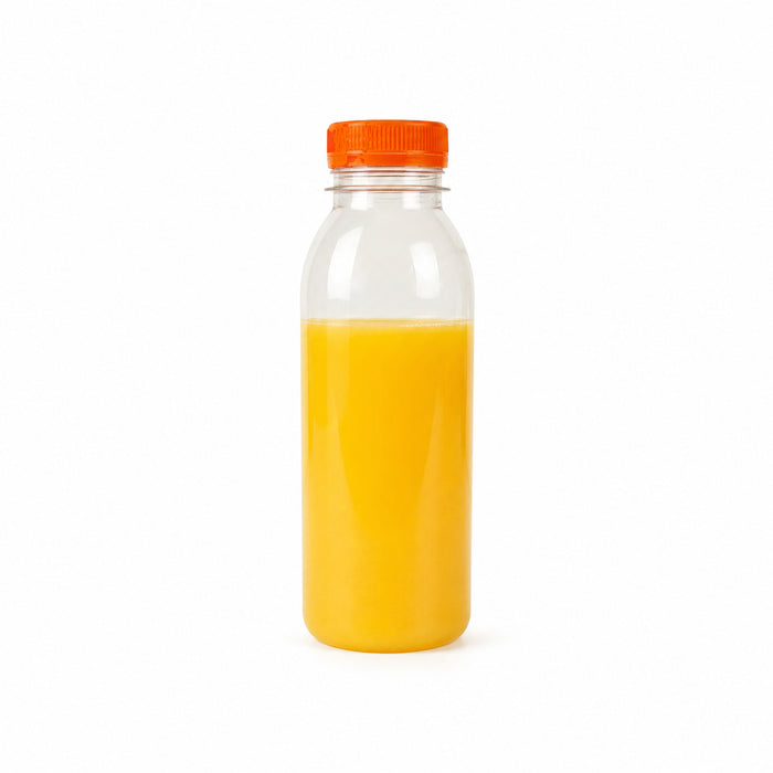 bottiglia di plastica RPET trasparente con tappo arancione attaccato - 330 ml - H 16,1 cm - 220 pezzi