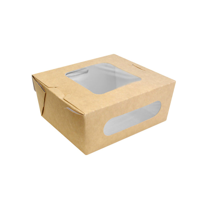 Scatola per insalata in cartone kraft con doppia finestra - 1250 ml - 15,9 cm x 13,8 cm x 6,5 cm - 30 pezzi