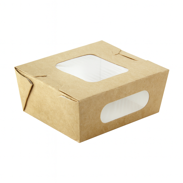 Scatola per insalata in cartone kraft con doppia finestra 98x115mm H45mm 400ml