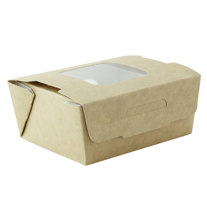 Scatola per insalata in cartone kraft con doppia finestra - 400 ml - 9,8 cm x 11,5 cm x 4,5 cm - 30 pezzi