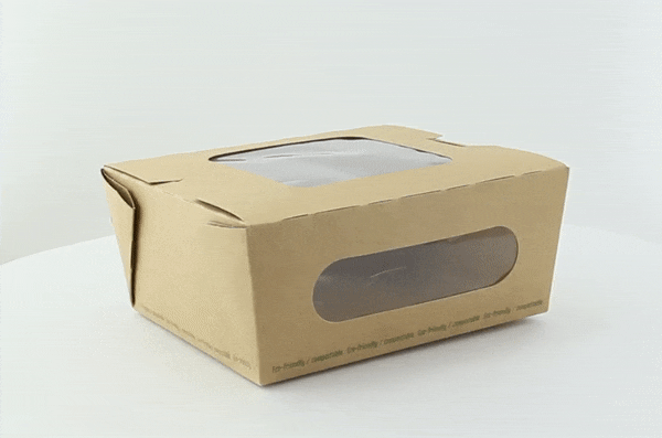 Scatola per insalata in cartone kraft con doppia finestra in PLA 152x135mm H65mm 1100ml