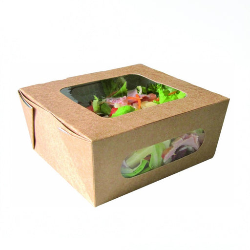 Scatola per insalata in cartone kraft con doppia finestra in PLA 152x135mm H65mm 1100ml