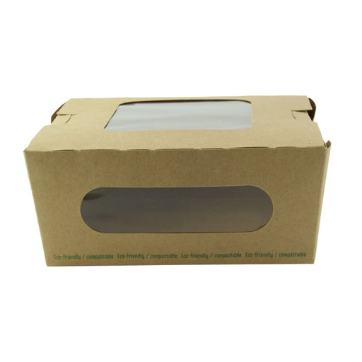 Scatola per insalata in cartone kraft con doppia finestra in PLA 152x135mm H65mm 1100ml