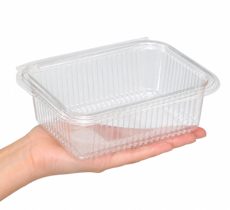 Vaschetta rettangolare in PLA trasparente con coperchio incorporato - 1000 ml - 18,8 cm x 14,3 cm x 6,7 cm - 50 pezzi