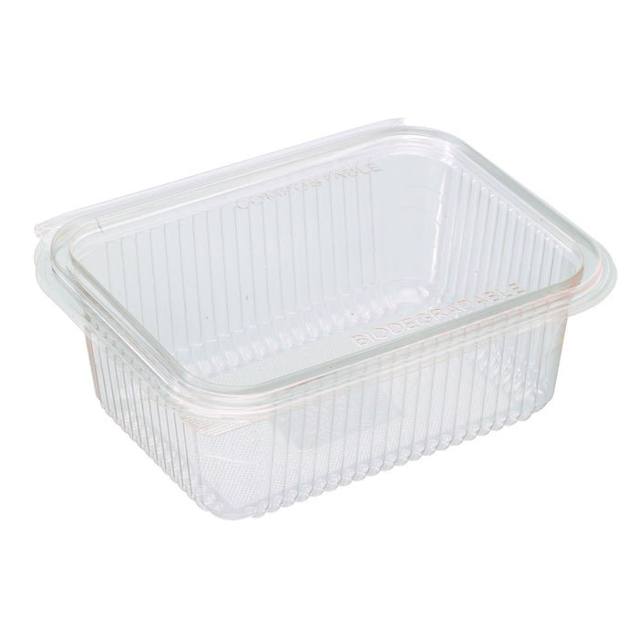 Vaschetta rettangolare in PLA trasparente con coperchio incorporato 188x143mm H67mm 1000ml